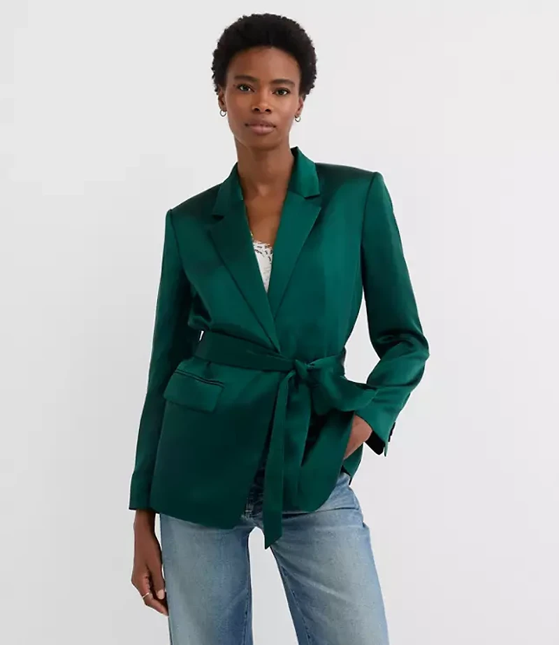 Petite Satin Belted Modern Blazer
