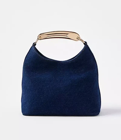 Metallic Handle Denim Hobo Bag