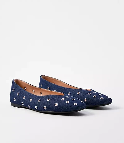 Denim Grommet High Vamp Ballet Flats