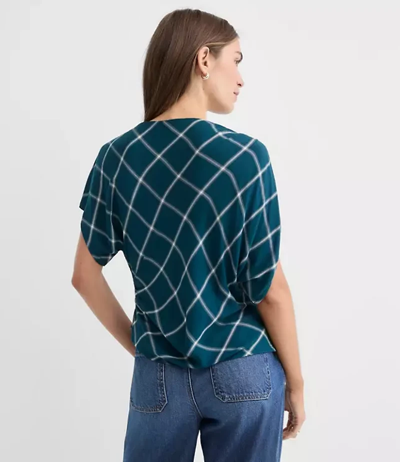 Petite Plaid Pleated Wedge Top