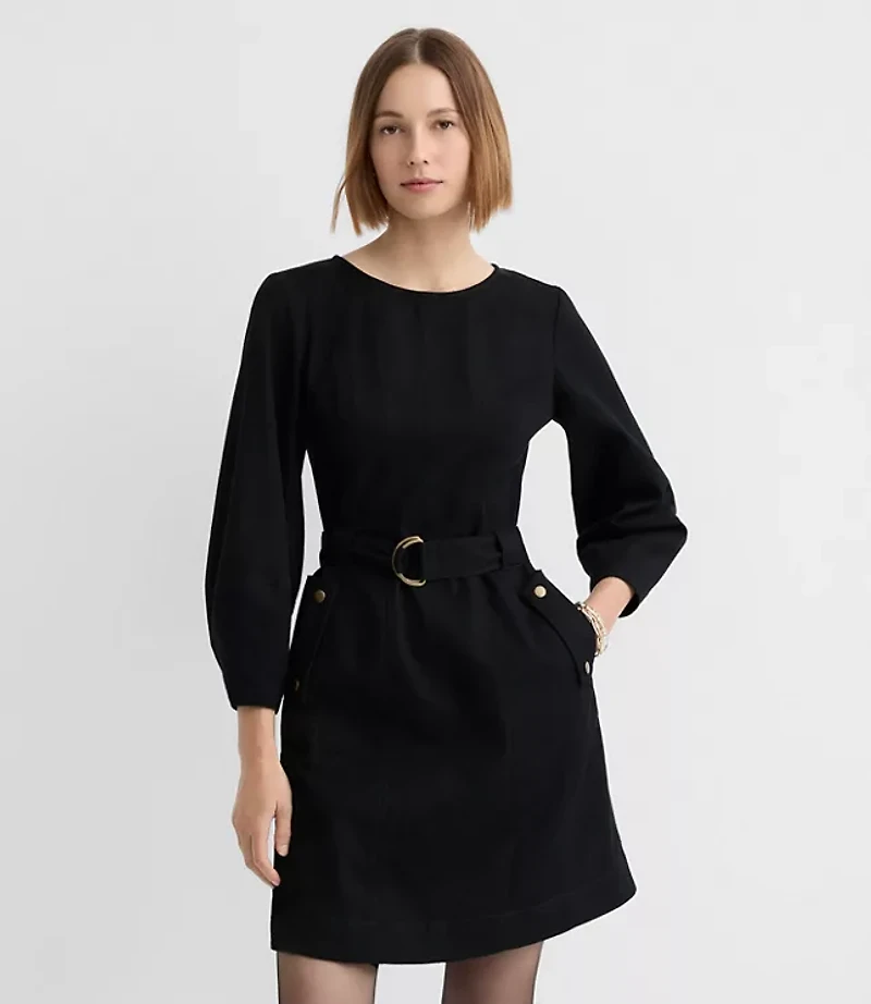 Seamed Twill Belted Mini Pocket Dress