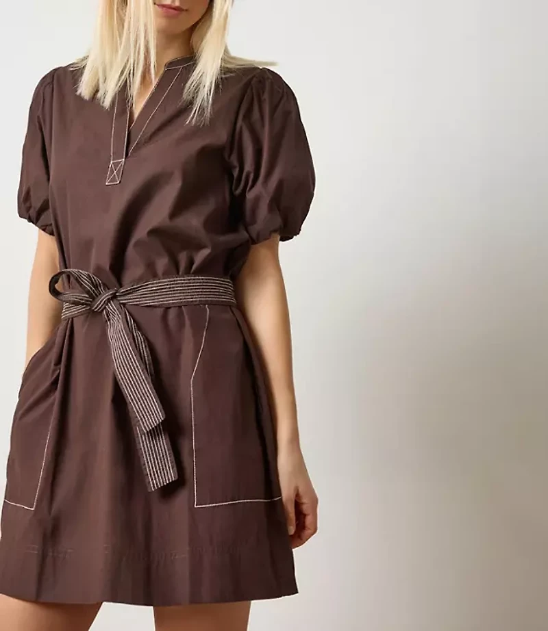 Lilla P Shirred Sleeve Split Neck Dress