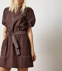 Lilla P Shirred Sleeve Split Neck Dress