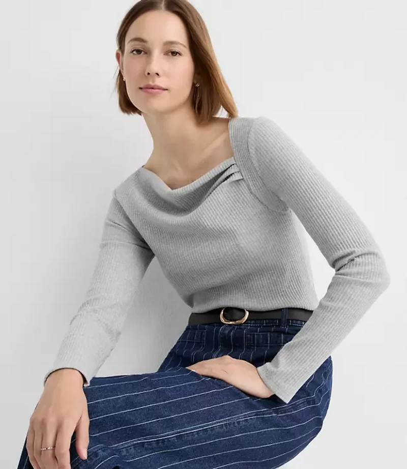 Heathered Asymmetrical Neck Ribbed Top
