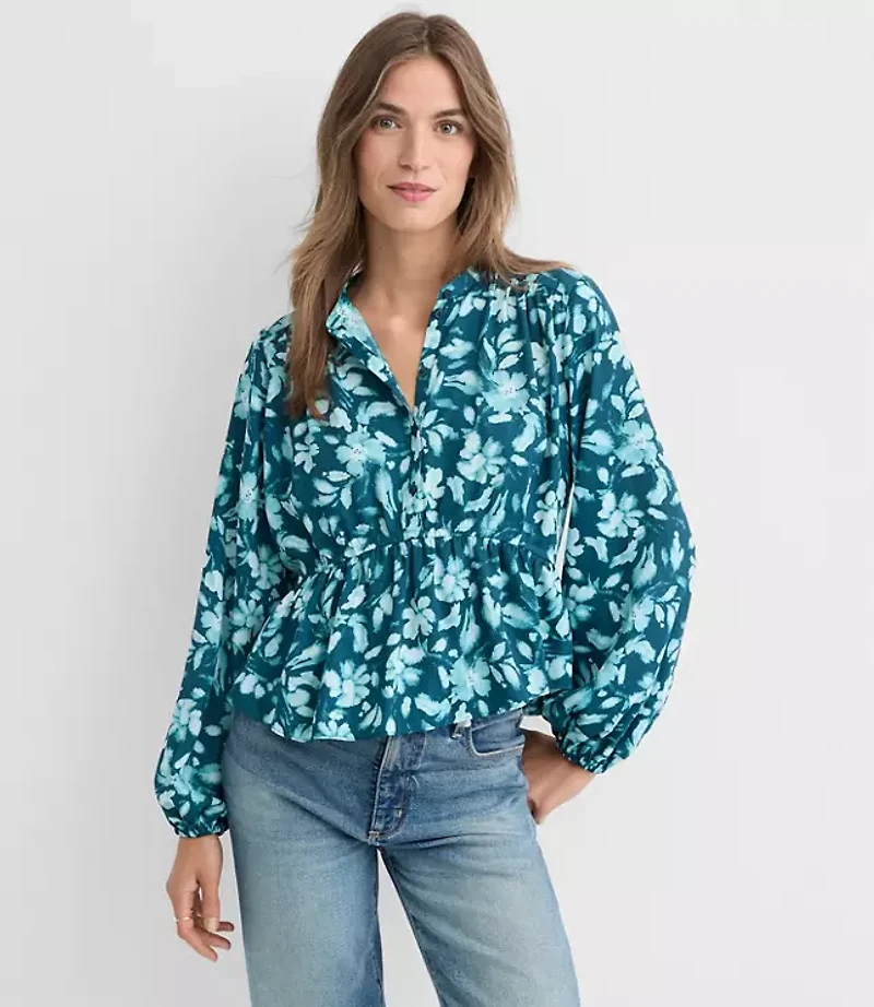 Petite Floral Gathered Peplum Blouse