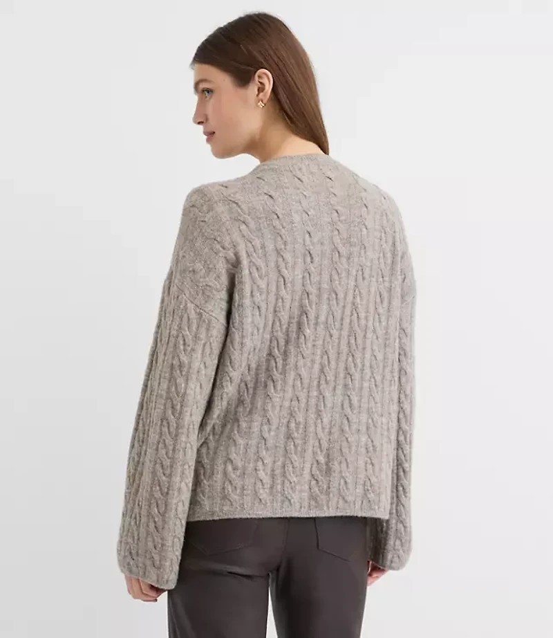 Petite Heathered Wide Sleeve Cable Sweater