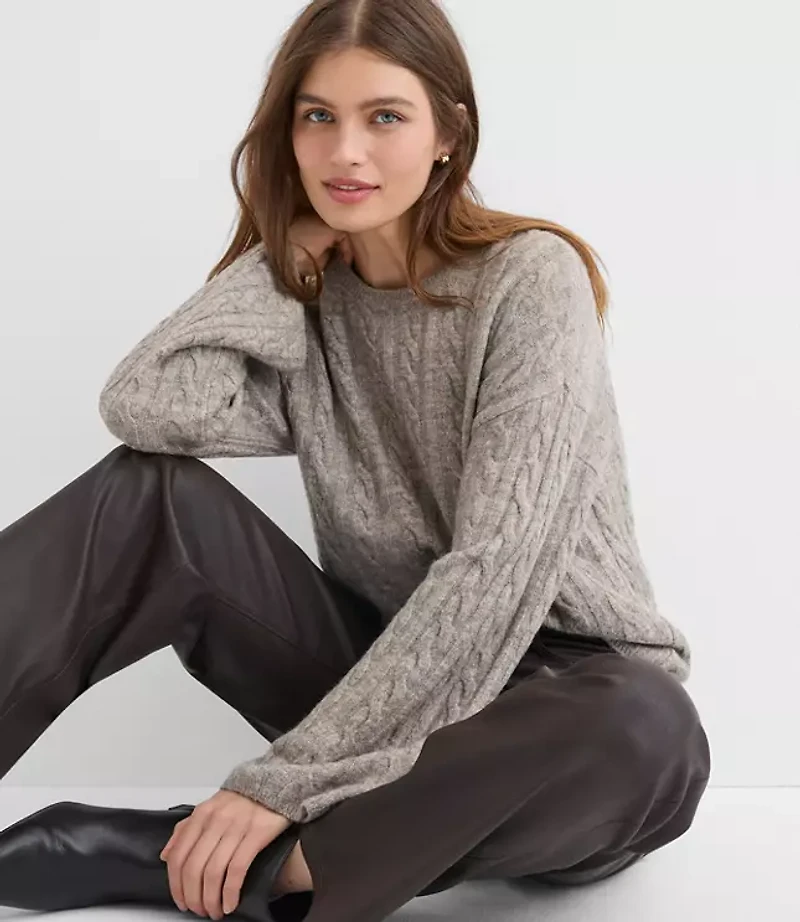 Petite Heathered Wide Sleeve Cable Sweater