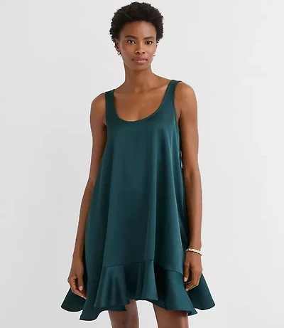 Petite Satin Ruffle Mini Pocket Dress