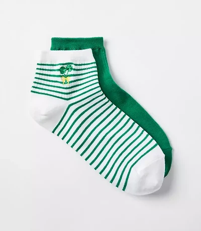 Clover Stripe & Solid Ankle Sock Set