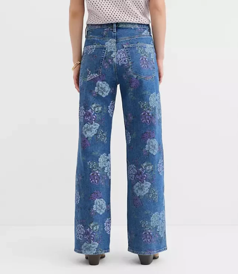 Curvy High Rise Wide Leg Jeans Floral