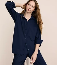 Petite Lou & Grey Seersucker Wanderweave Oversized Pocket Shirt