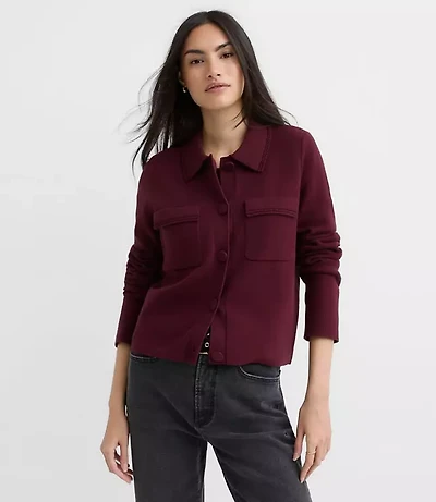 Embroidered Trim Sweater Jacket