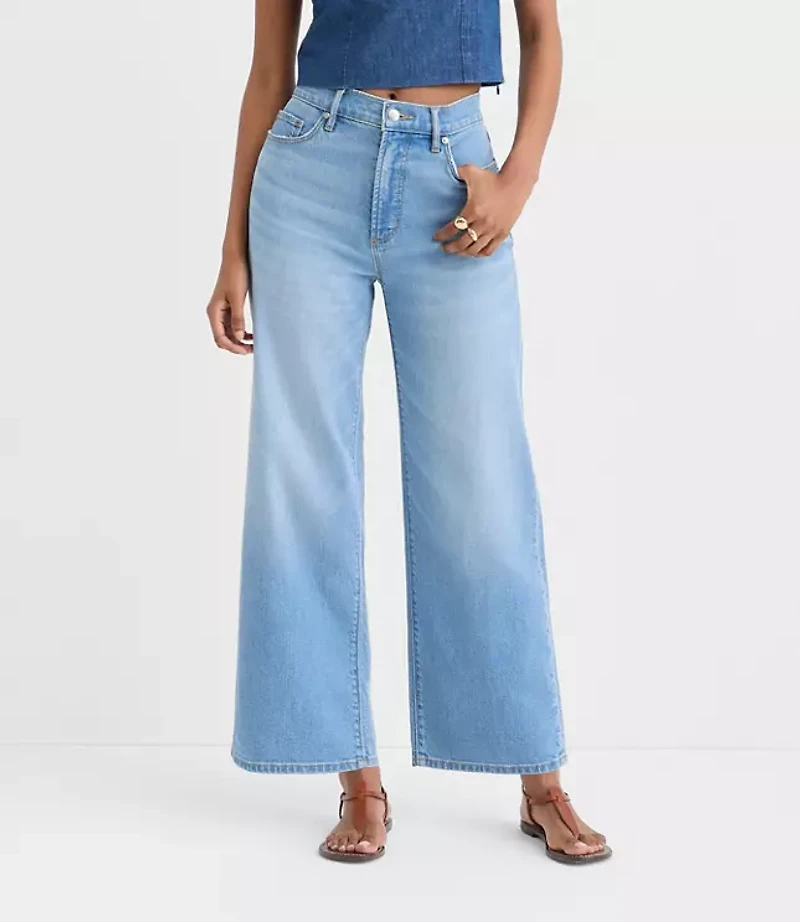 Rivete High Rise Wide Leg Crop Jeans Bright Medium Stonewash
