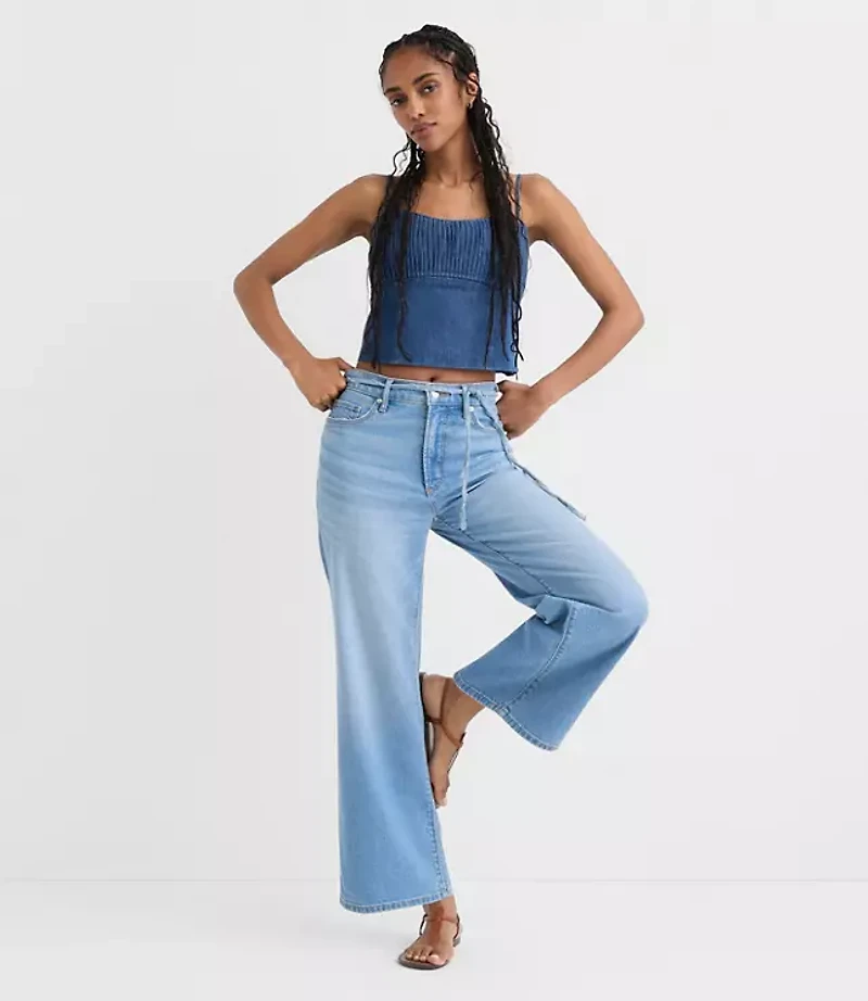 Rivete High Rise Wide Leg Crop Jeans Bright Medium Stonewash