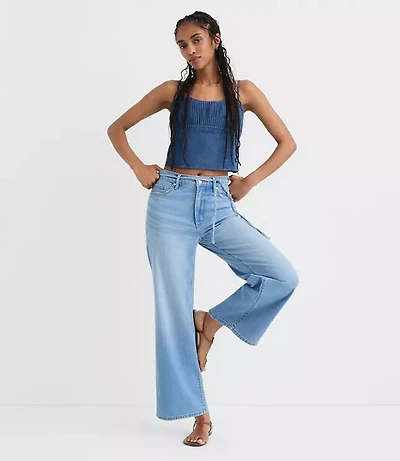 Rivete High Rise Wide Leg Crop Jeans Bright Medium Stonewash