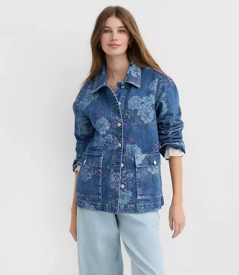 Petite Floral Denim Chore Jacket