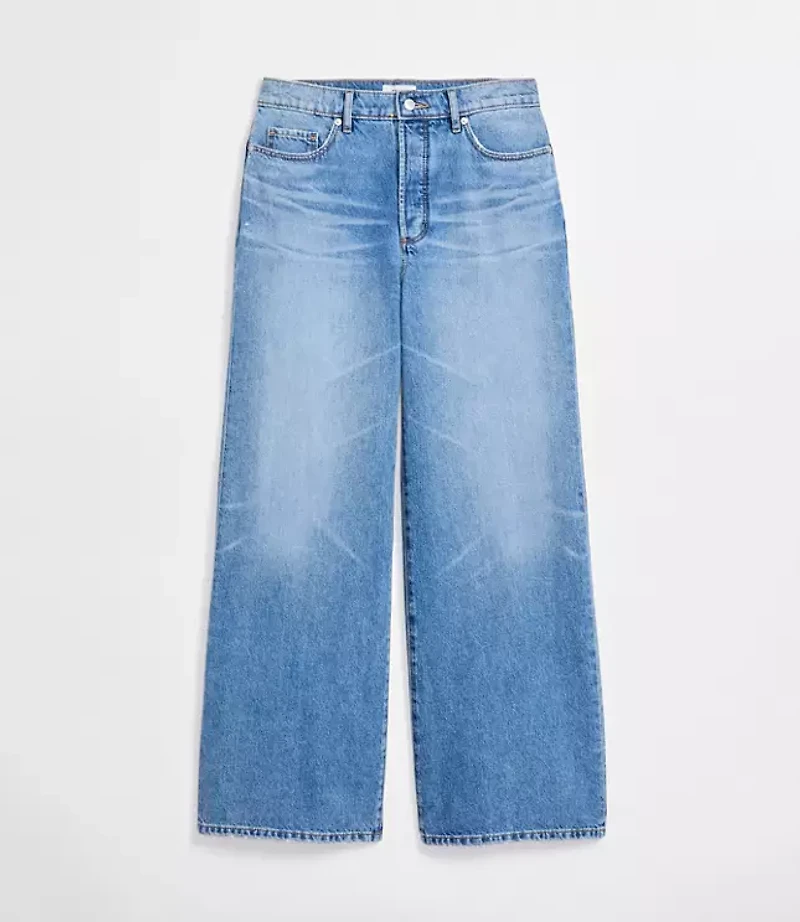 Rivete High Rise Relaxed Wide Leg Jeans Light Wash Indigo
