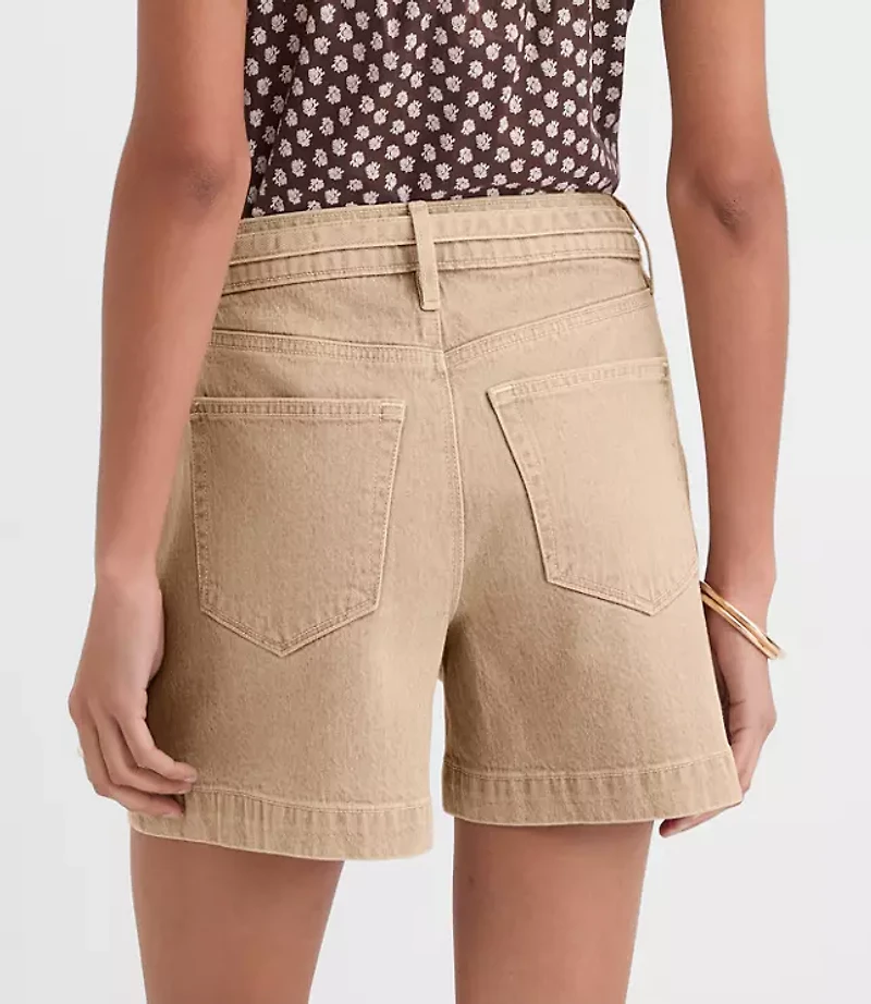Curvy Belted Denim Utility Shorts Washed Neutral