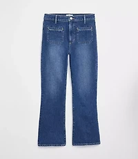 Rivete Petite Curvy Welt Pocket High Rise Kick Crop Jeans Mid Wash