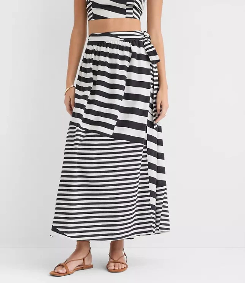 LOFT Beach Striped Linen Cotton Maxi Wrap Skirt