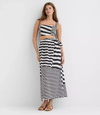 LOFT Beach Striped Linen Cotton Maxi Wrap Skirt