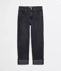 Rivete Petite Curvy Cuffed High Rise Straight Jeans Noir Wash