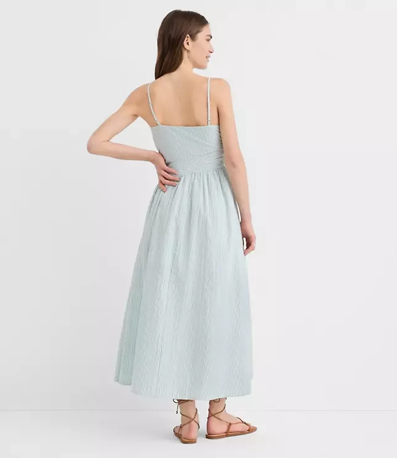 Stripe Asymmetrical Ruched Midi Dress