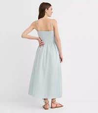 Stripe Asymmetrical Ruched Midi Dress