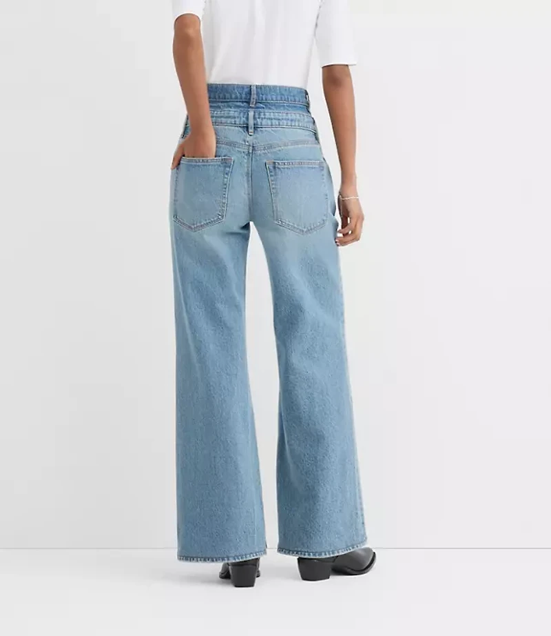 Rivete Double Waisted High Rise Wide Leg Jeans Light Wash