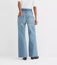 Rivete Double Waisted High Rise Wide Leg Jeans Light Wash