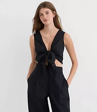 LOFT Beach Linen Cotton Tie Front Top