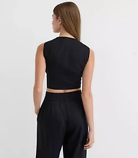 LOFT Beach Linen Cotton Tie Front Top