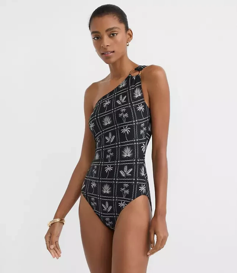 LOFT Beach Palm Ring One Shoulder Piece Swimsuit