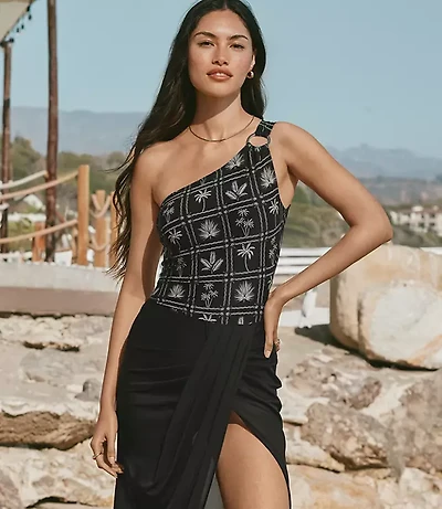 LOFT Beach Palm Ring One Shoulder Piece Swimsuit