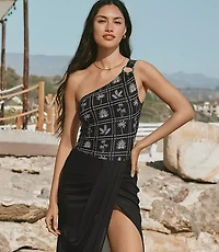 LOFT Beach Palm Ring One Shoulder Piece Swimsuit