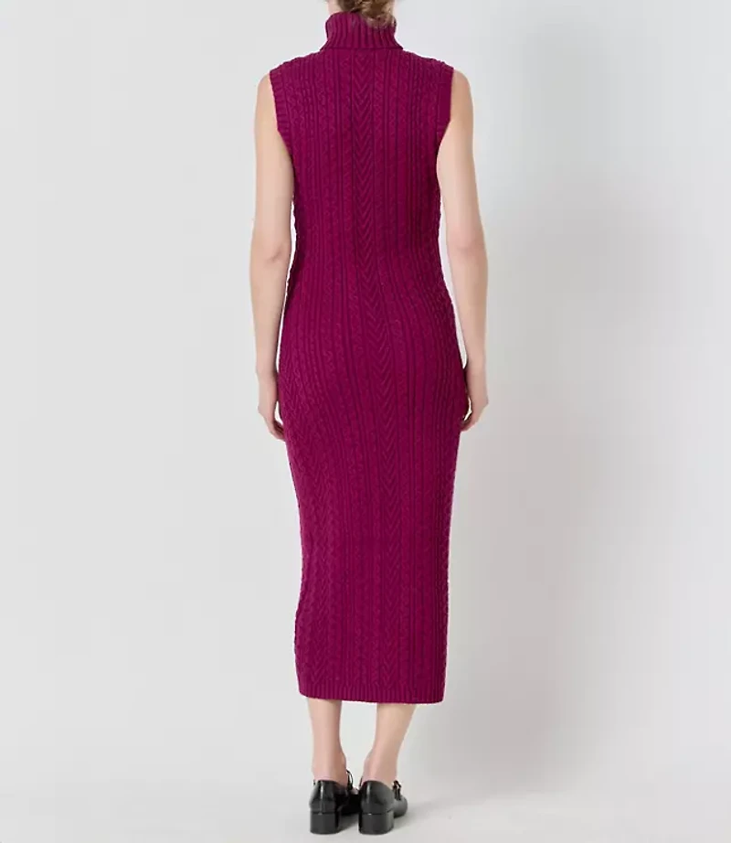 English Factory Cable Knit Mock Neck Midi Dress