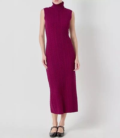 English Factory Cable Knit Mock Neck Midi Dress