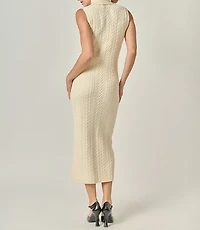 English Factory Cable Knit Mock Neck Midi Dress