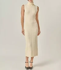 English Factory Cable Knit Mock Neck Midi Dress