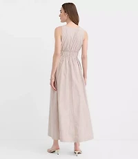 Striped Bow Poplin Midi Pocket Dress