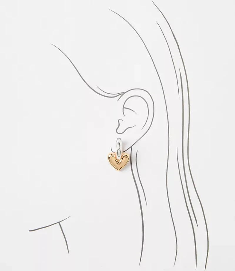 Molded Heart Drop Hoop Earrings