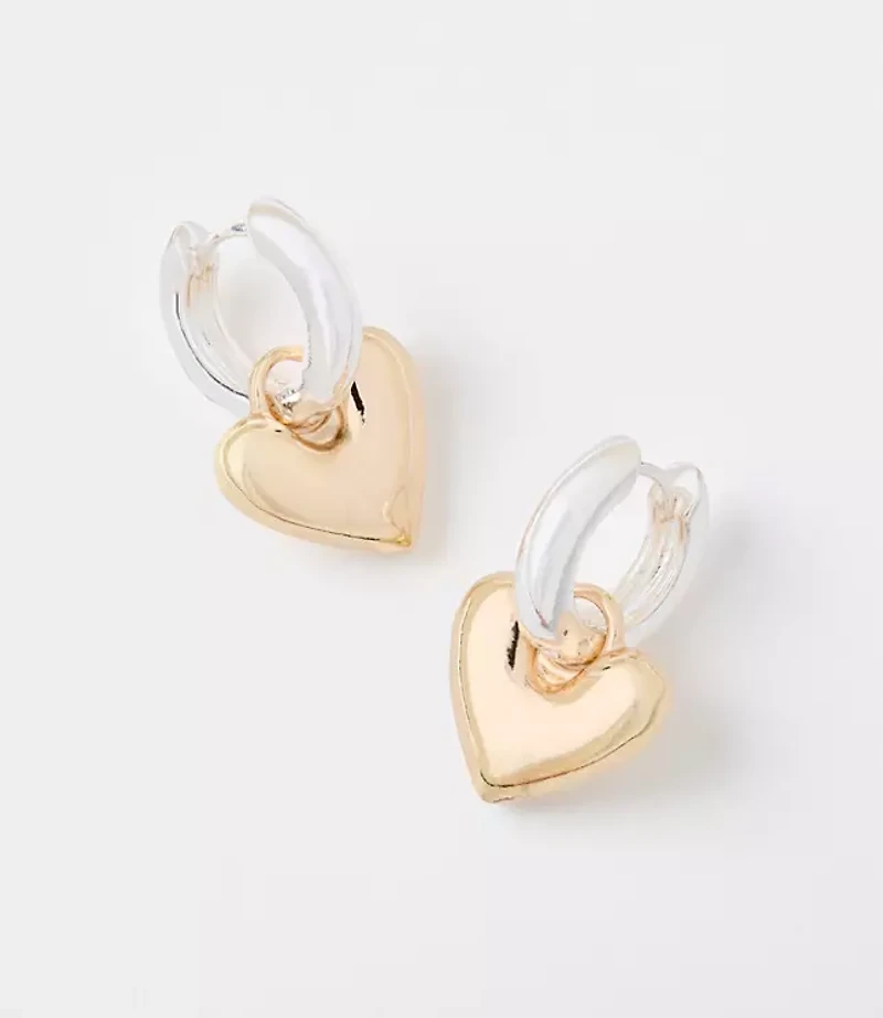 Molded Heart Drop Hoop Earrings