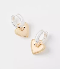 Molded Heart Drop Hoop Earrings