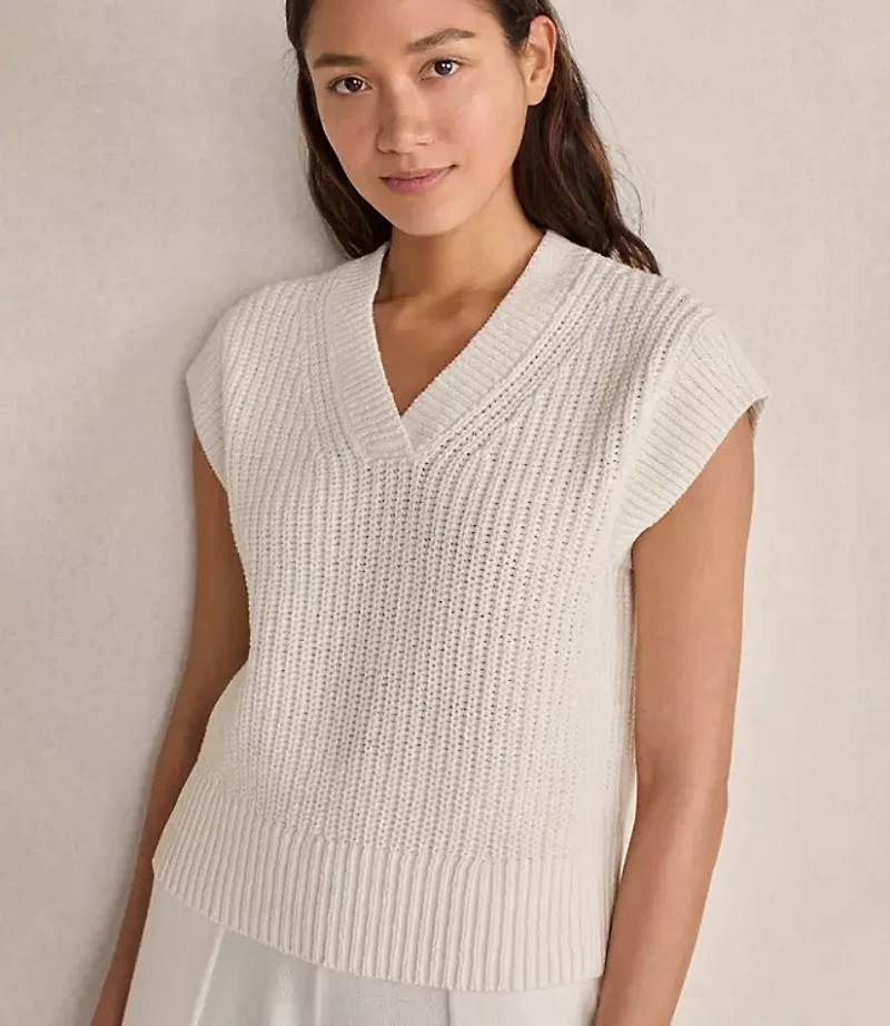 Haven Well Within Organic Cotton Linen Shaker Stitch V-Neck Sweater