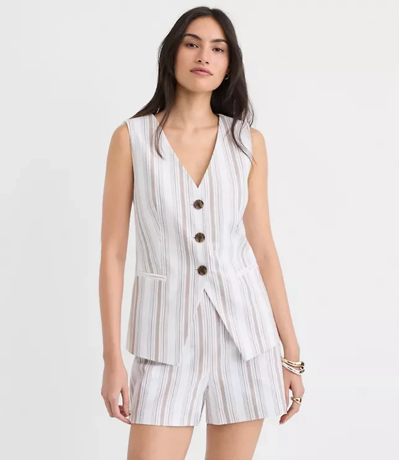 Striped Tailored Cotton Linen Vest
