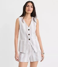 Striped Tailored Cotton Linen Vest