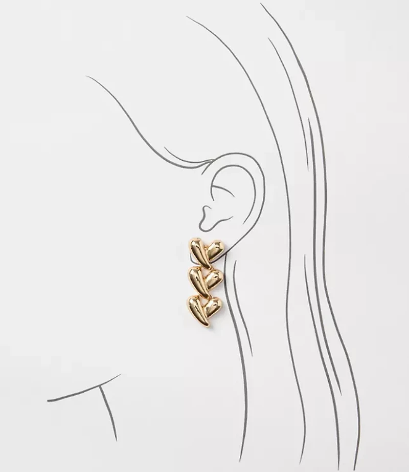 Heart Triple Drop Earrings