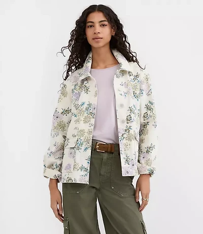 Petite Floral Denim Chore Jacket
