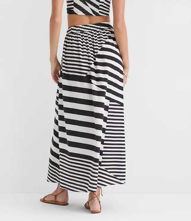 Petite LOFT Beach Striped Linen Cotton Maxi Wrap Skirt