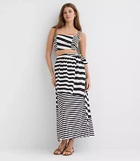 Petite LOFT Beach Striped Linen Cotton Maxi Wrap Skirt